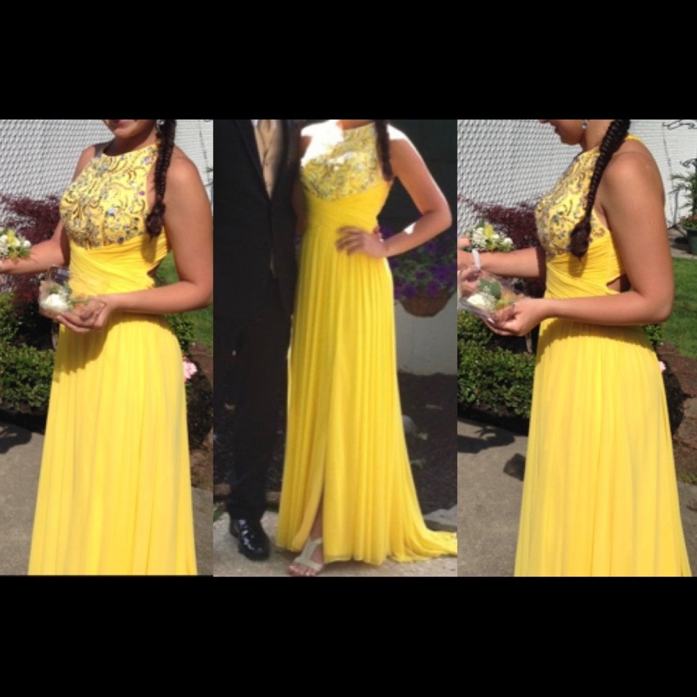 Yellow Beaded Prom Dress